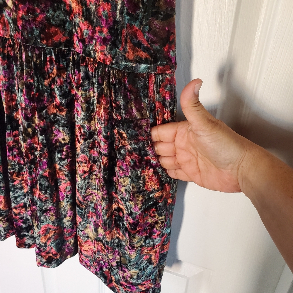 Free People Crushed Velvet Floral Burgundy Mini Dress Y2K Sleeveless Pullover Sm - Picture 4 of 12